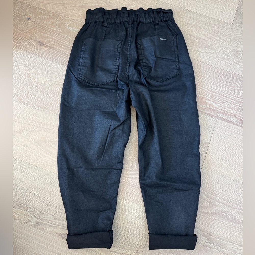 Zara Women’s Black Faux Leather Paperbag Pants High Rise Elastic Waist Pockets 4 - Picture 3 of 3